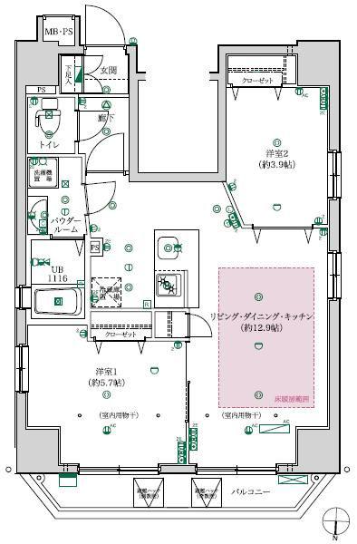 フェルクルールプレスト文京湯島(2LDK/8階)の間取り写真