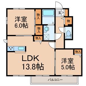 ジェンティーレⅠ(2LDK/1階)の間取り写真