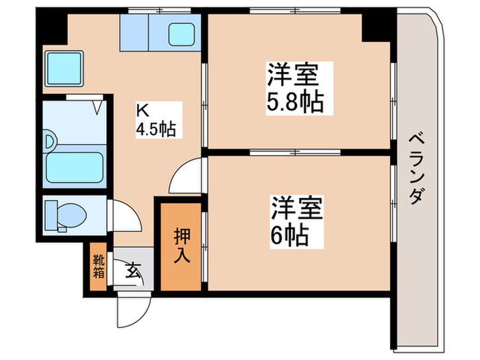 レジデンス関口(2K/2階)の間取り写真
