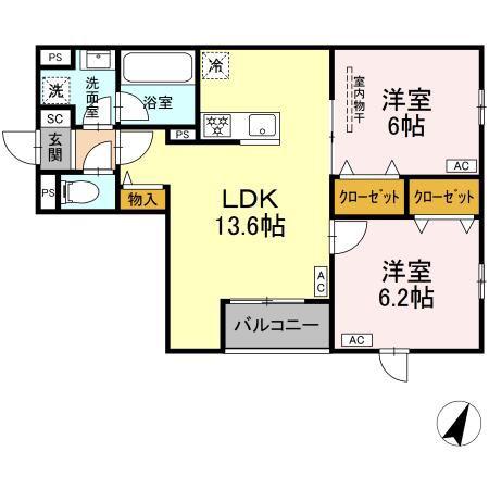 MOCRAFT南小岩(2LDK/2階)の間取り写真