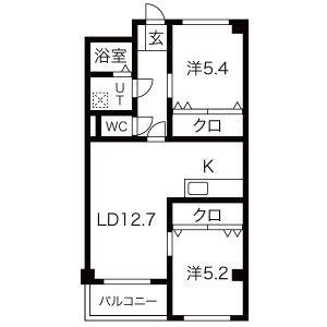 インペリアルヒル(2LDK/3階)の間取り写真