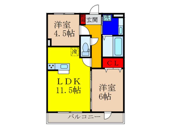 グランドソレーユ久宝寺(2LDK/1階)の間取り写真