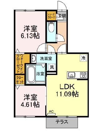 セジュールウィット(2LDK/1階)の間取り写真