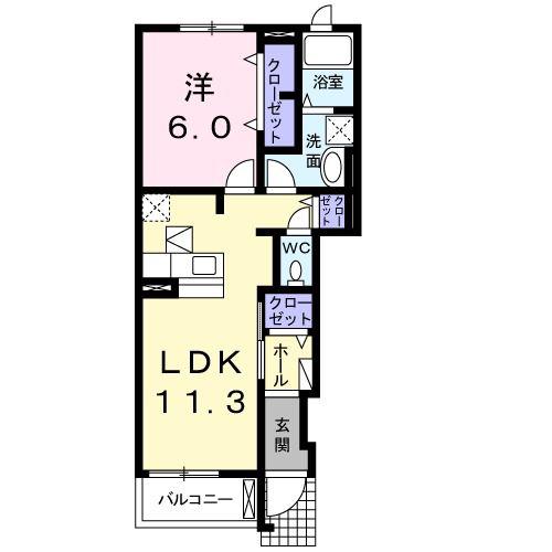エレガンシア(1LDK/1階)の間取り写真