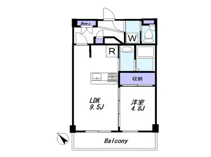 駒沢フラワーホーム(1LDK/4階)の間取り写真