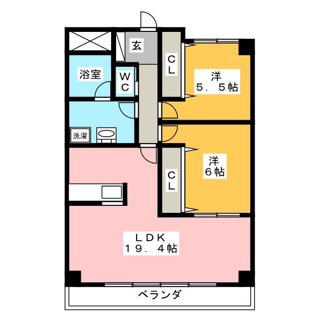 レジデンスタツミ二番館(2LDK/4階)の間取り写真