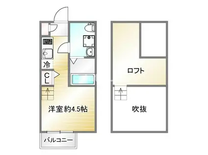 CREST COURT 鷹取(1K/1階)の間取り写真