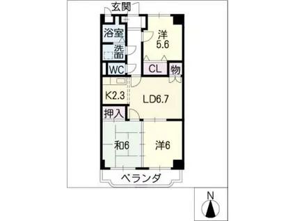 ユーミーマンション岩谷(3DK/4階)の間取り写真