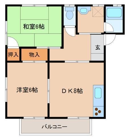 コーポラス関本A(2LDK/2階)の間取り写真