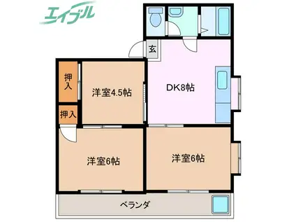 ノーブル山内 B棟(3DK/1階)の間取り写真