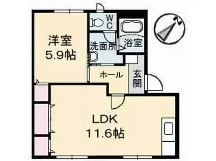 オーキッド倉敷IIA棟(1LDK/1階)の間取り写真