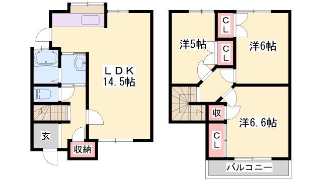 ロレーヌハイツ宝殿IV(3LDK/1階)の間取り写真