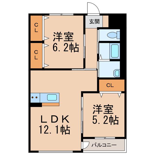 ソレアードII(2LDK/3階)の間取り写真