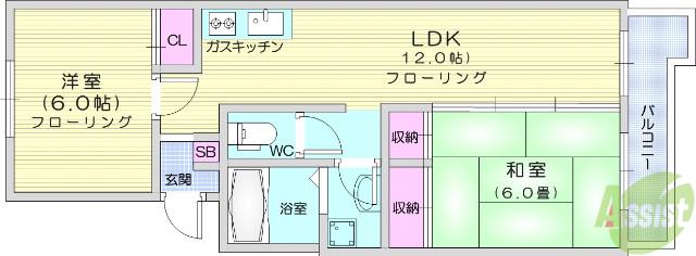 木町パールハイツ(2LDK/4階)の間取り写真