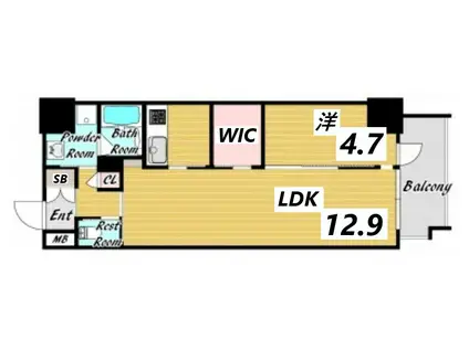 ZONNA神戸磯上通(1LDK/10階)の間取り写真