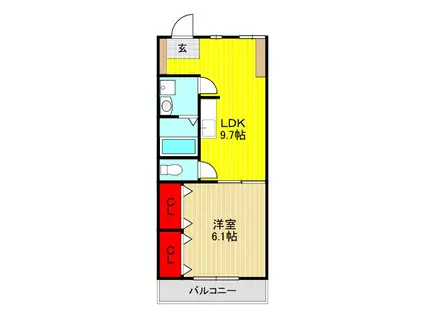 東領家コーポ(1LDK/3階)の間取り写真
