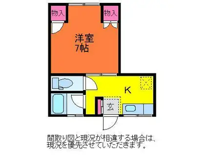 コーポロビニエ(1DK/2階)の間取り写真