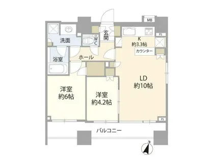 クラッシィスイート赤坂(2LDK/12階)の間取り写真