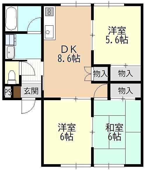 ピアー横手(3DK/1階)の間取り写真