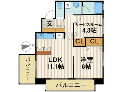 パークキューブ浅草田原町(1SLDK/6階)の間取り写真