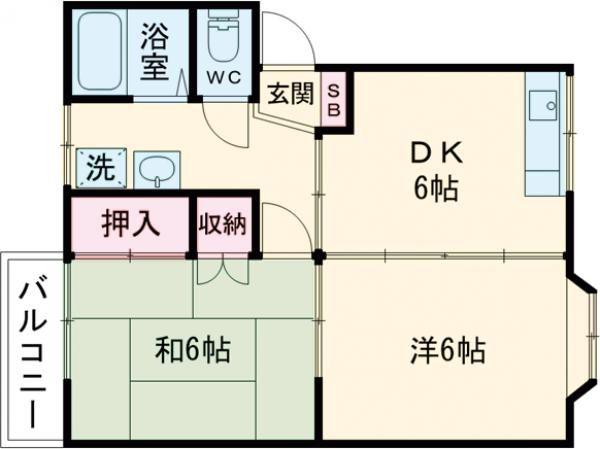 イセキレジデンス21(2DK/2階)の間取り写真