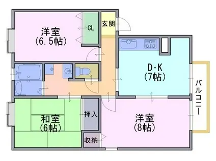 ヴィレッジ海印A(3DK/2階)の間取り写真