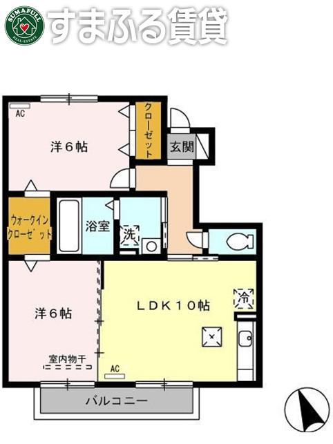 クレセント B棟(2LDK/1階)の間取り写真