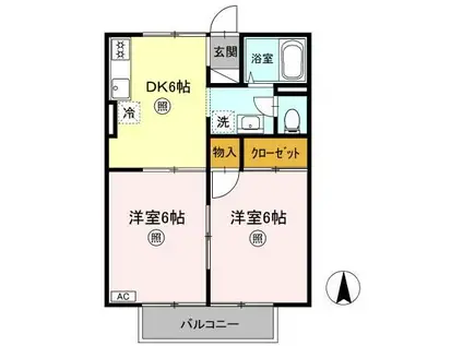 メゾンドールΑ D棟(2DK/2階)の間取り写真