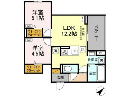 CLASSEUM都賀(2LDK/2階)の間取り写真