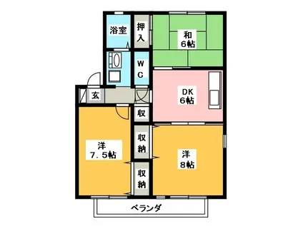 セジュールピュア B棟(3DK/1階)の間取り写真