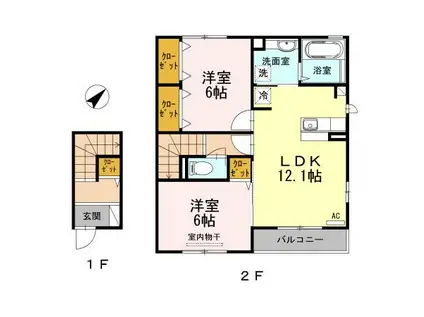 セジュールやすひろ D棟(2LDK/2階)の間取り写真