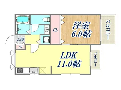 メゾン宮西(1LDK/2階)の間取り写真