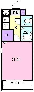 ハートフル野中II(1K/2階)の間取り写真