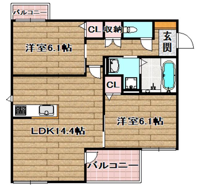 サイアミーズ春日町(2LDK/1階)の間取り写真
