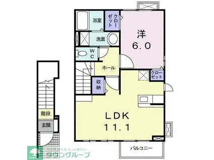 カーサ・リヴァーレ(1LDK/2階)の間取り写真