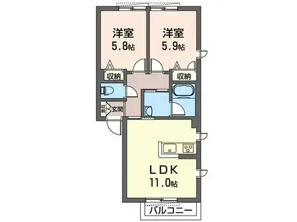 インパクトIII(2LDK/1階)の間取り写真