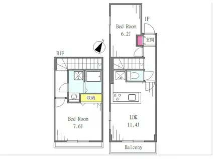 LAPIS西新宿五丁目 100付 民泊不可(2LDK/1階)の間取り写真
