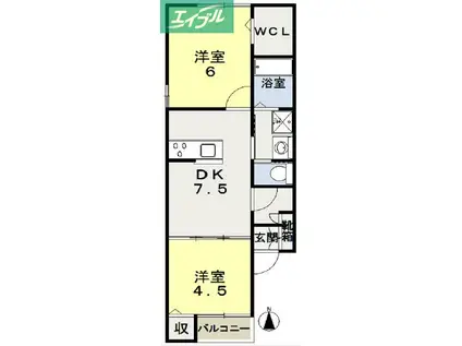 カーサフィオーレ奉還町(2DK/1階)の間取り写真