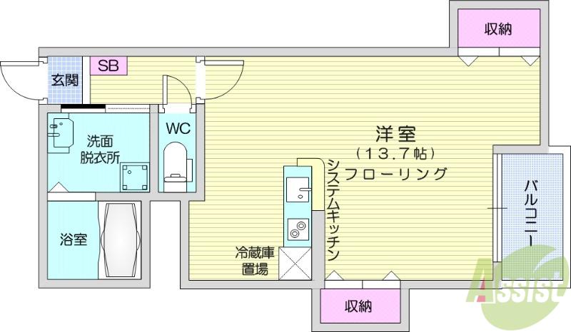 TASSO長町南(ワンルーム/2階)の間取り写真