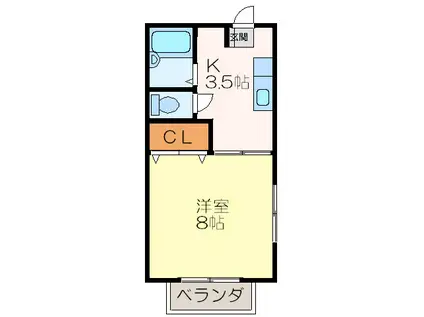 レジデンス工大前(1K/1階)の間取り写真