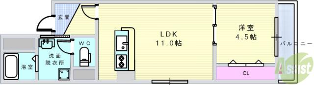 HERBE豊中曽根(1LDK/1階)の間取り写真