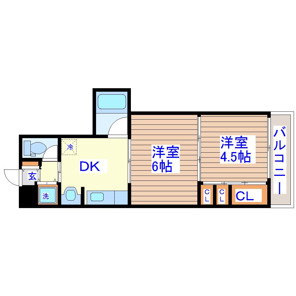 クレスト連坊(2DK/3階)の間取り写真