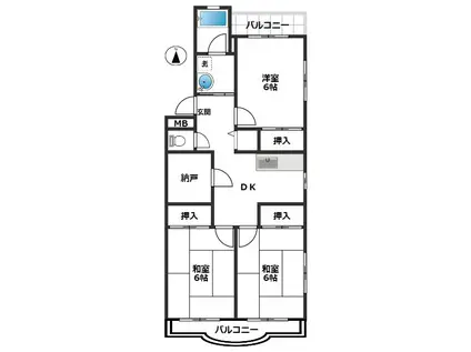 クレインヒルズ(3SDK/3階)の間取り写真