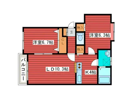 プラティコ福住(2LDK/3階)の間取り写真