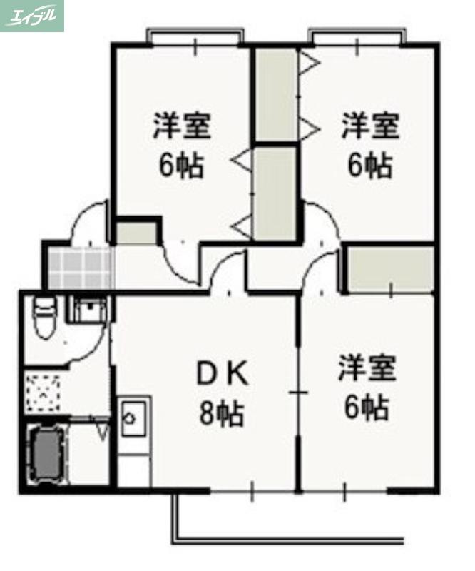 ピュアハイツ北方II(3DK/1階)の間取り写真
