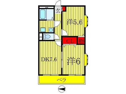 ニコーガーデンコート(2DK/2階)の間取り写真