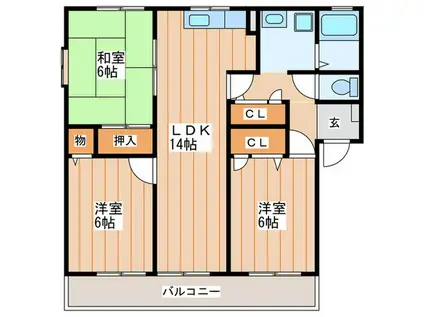ホワイトビレッジB棟(3LDK/2階)の間取り写真