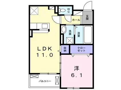 ポプルスY(1LDK/2階)の間取り写真