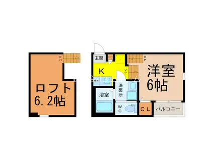 ハーモニーテラス平出町II(1SK/2階)の間取り写真