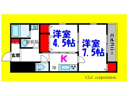 Kグランツ(2K/3階)の間取り写真